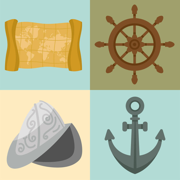 columbus day set four icons - Vector, Image