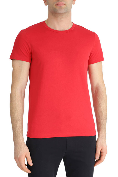 Red color men's t-shirts. Design template. - Foto, imagen
