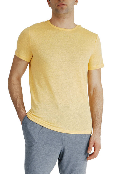 Yellow color men's t-shirts. Design template.Copy space - Photo, image