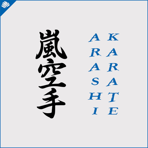 Kanji hieroglyph martial arts karate. Translated - ARASHI KARATE. - ベクター画像