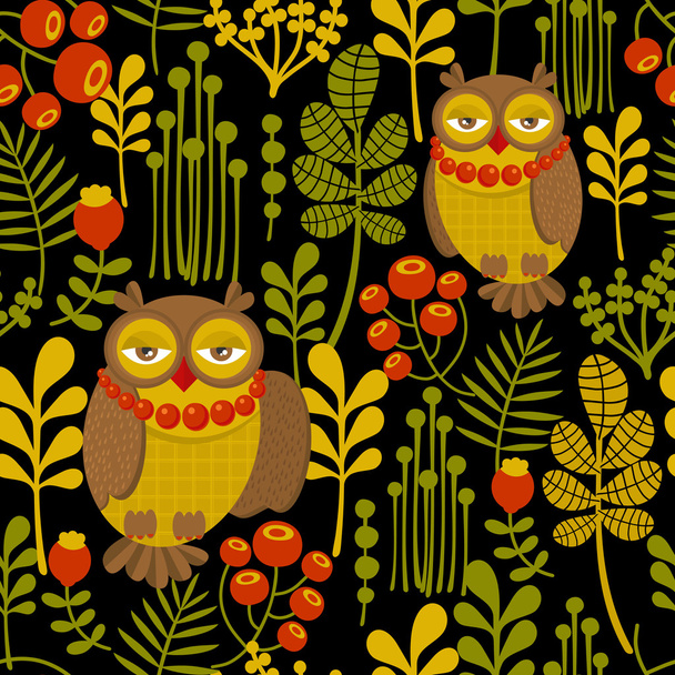 Seamless pattern with fashionable retro owls. - Vecteur, image