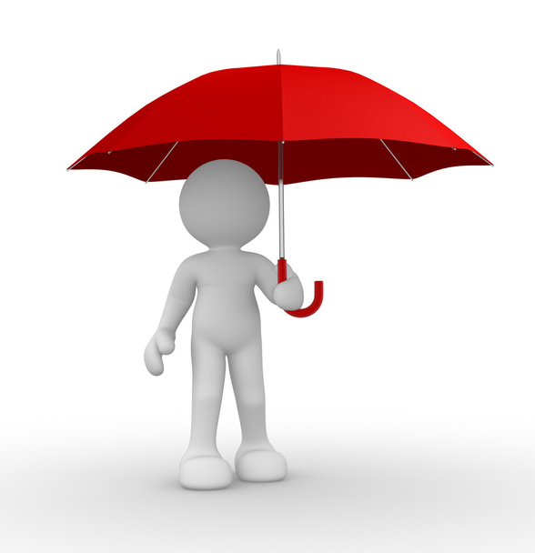 Personaje humano bajo paraguas rojo
 - Foto, imagen