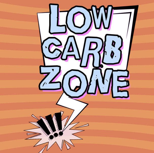 Hand writing sign Low Carb Zone, Business concept Healthy diet for losing weight eating more proteins sugar free Blank Thunderstorm Speech Bubble With Copy Space For Web Banner. - Fotografie, Obrázek