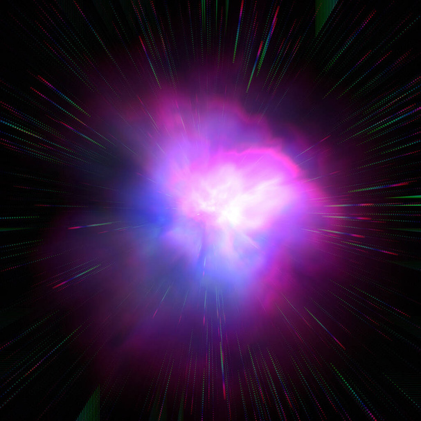 Барвисті зірки запалюють рух і фіолетово-рожевий блискучий момент на небі з переплетеним цифровим глюком і ефектом викривлення. Парові хвилі кіберпанк стиль. Ретро футуризм, веб-панк, раув DJ Techno
 - Фото, зображення