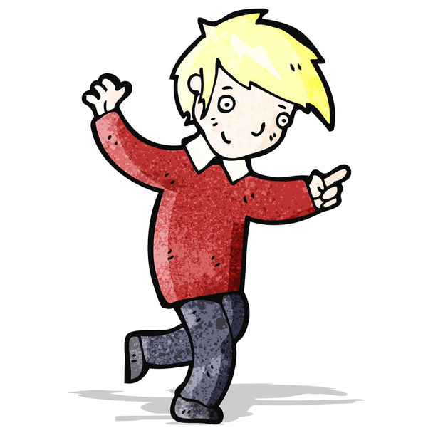 Cartoon glücklicher blonder Junge weist den Weg - Vektor, Bild