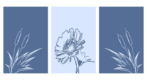 Βοτανική τέχνη τοίχου. Γραμμική τέχνη των φυτών, σχέδιο με αφηρημένο σχήμα. Αφηρημένη floral σχέδιο για κορνιζαρισμένα σχέδια τοίχου, καμβά, αφίσες, διακόσμηση σπιτιού. - Διάνυσμα, εικόνα