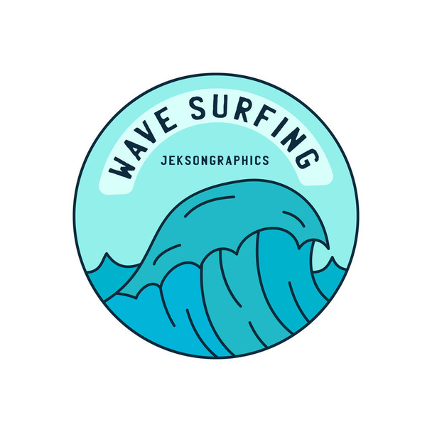 illustration of round shaped logo of blue sea and sky with inscription Wave Surfing - Foto, immagini