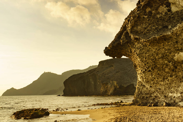 Monsul beach. Coastal landscape, Cabo de Gata Nijar Natural Park, province Almeria, Andalusia, Spain. - Fotoğraf, Görsel