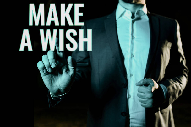 Conceptual display Make A Wish, Business approach To have dreams desires about future events Be positive Businessman Pointing Important Infortmations With One Finger. - Valokuva, kuva