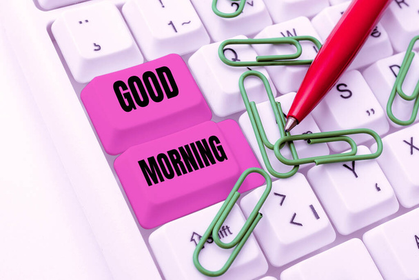 Концептуальная подпись Доброе утро, Слово, написанное на обычном выражении на встрече или расставании утром -48628 - Фото, изображение