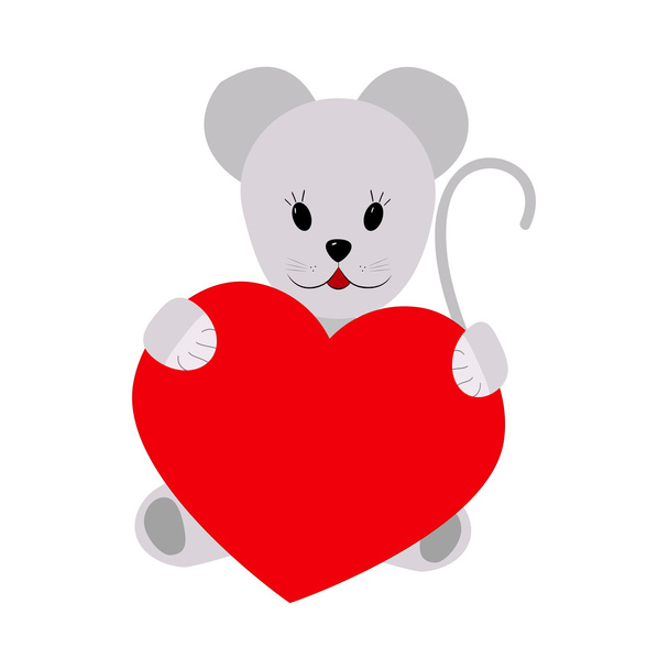 Mouse holding a heart on a white background - Vecteur, image