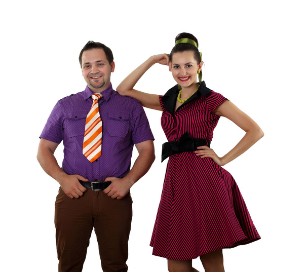 Young dancing couple in bright colour wear - Zdjęcie, obraz