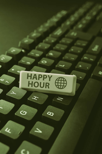 Εννοιολογική λεζάντα Happy Hour, Επιχειρηματική βιτρίνα Ξοδεύοντας χρόνο για δραστηριότητες που σας κάνει να χαλαρώσετε για λίγο -49137 - Φωτογραφία, εικόνα