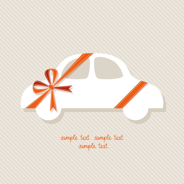 Banner in shape of car with red paper ribbon and bow - Вектор,изображение