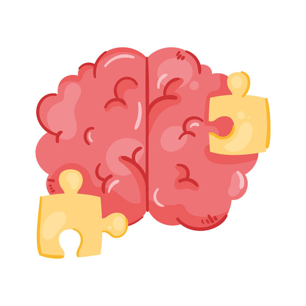 brain human with puzzle icon - Vettoriali, immagini