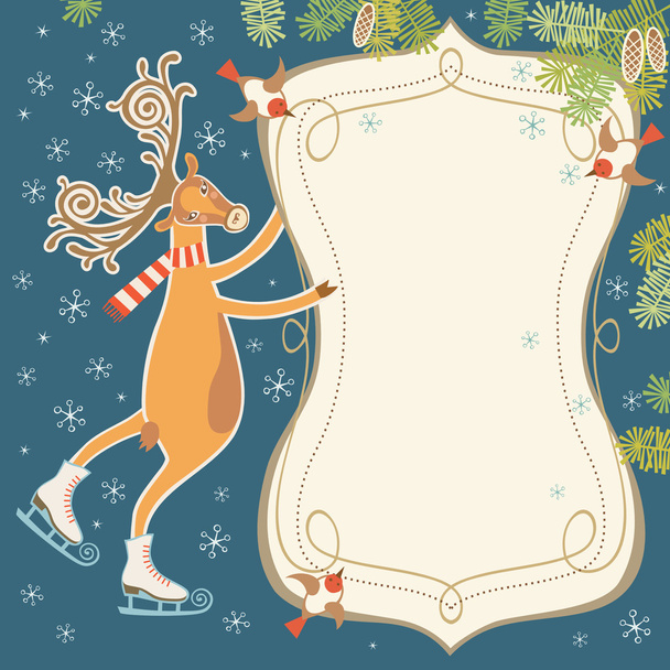 Christmas banner with skating deer - Vector, Image