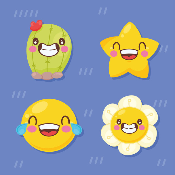four emojis happy characters icons - Vektori, kuva
