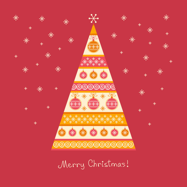 Striped Christmas tree with decoration - Vector, Image