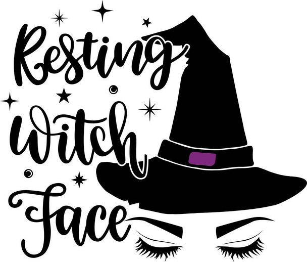 Resting Witch Face Witch Hat Vector, Halloween Vector, Witch Vector, Pumpkin Vector, Boo Vector File - Вектор, зображення