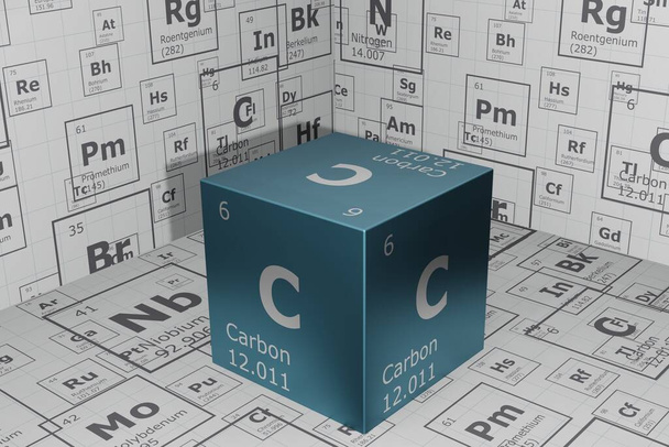 3D rendering of the elements of the periodic table, carbon, background for education, science, technology and engineering. 3D illustration - Valokuva, kuva
