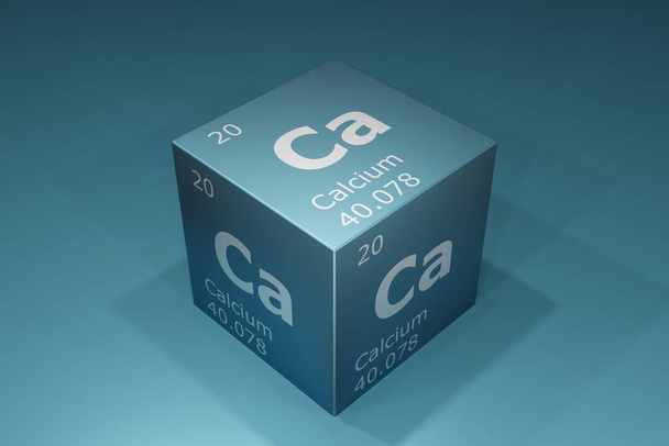 Calcium, 3D rendering of symbols of the elements of the periodic table, atomic number, atomic weight, name and symbol. Education, science and technology. 3D illustration - Foto, Bild
