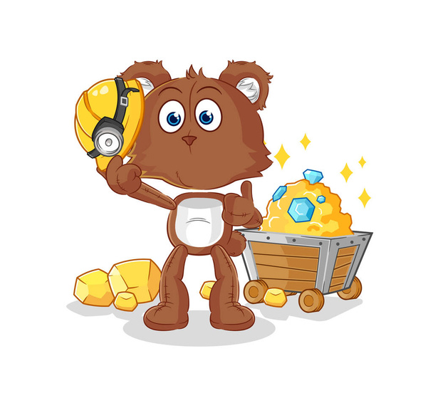 the bear miner with gold character. cartoon mascot vecto - Vektor, Bild