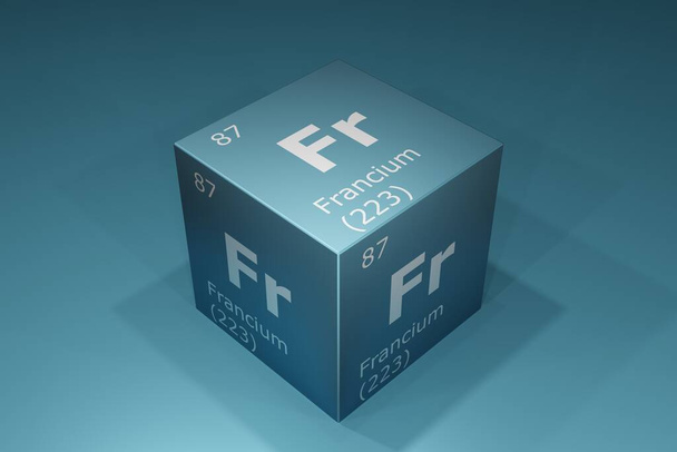 Francium, 3D rendering of symbols of the elements of the periodic table, atomic number, atomic weight, name and symbol. Education, science and technology. 3D illustration - Valokuva, kuva
