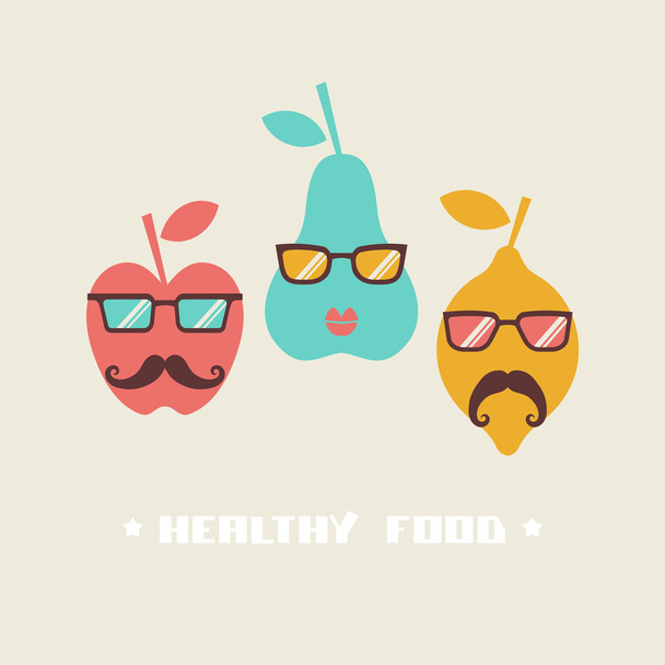 Illustration of hipster fruits - Vektör, Görsel