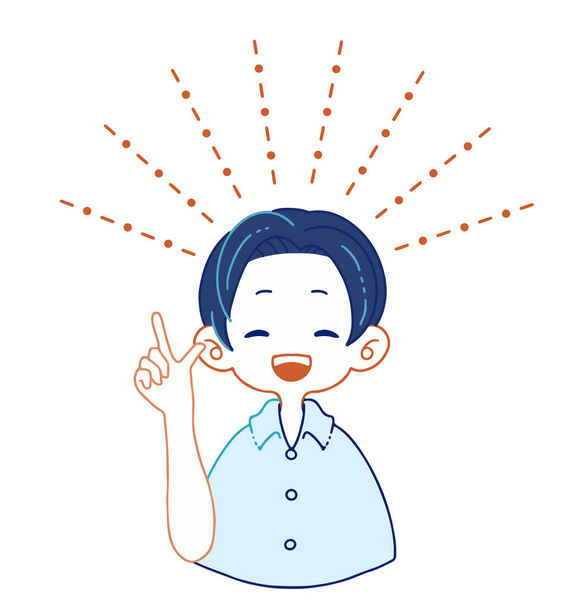 Иллюстрация мальчика в футболке с костюмом, который делает позитивное предложение с веселой и яркой улыбкой - Вектор,изображение