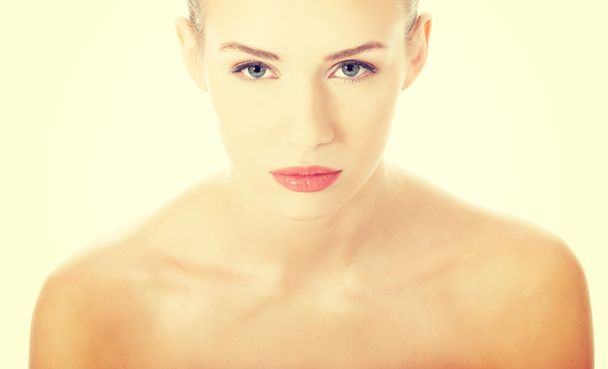 Portrait of beautiful caucasian woman with fresh clean skin. - Photo, image