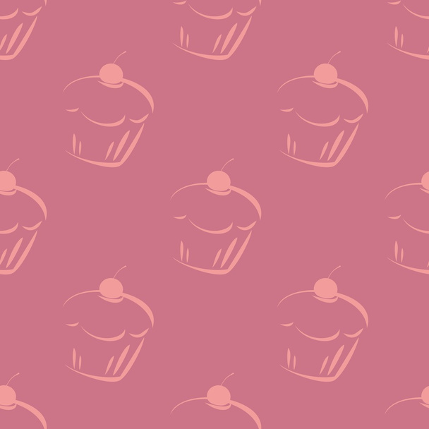 Modello vettoriale viola senza cuciture o sfondo di piastrelle con cupcake rosa
 - Vettoriali, immagini