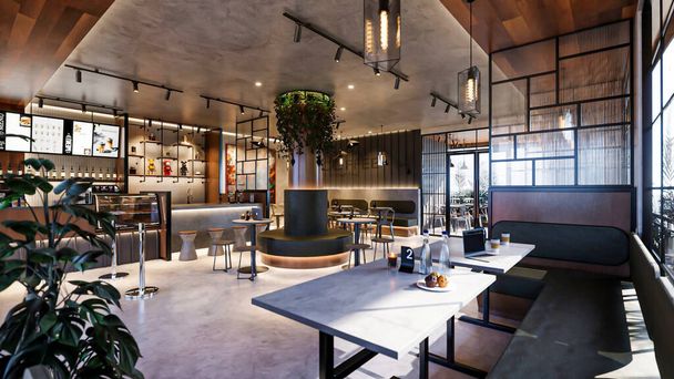 3d rendering coffee shop interior design - Foto, Imagen