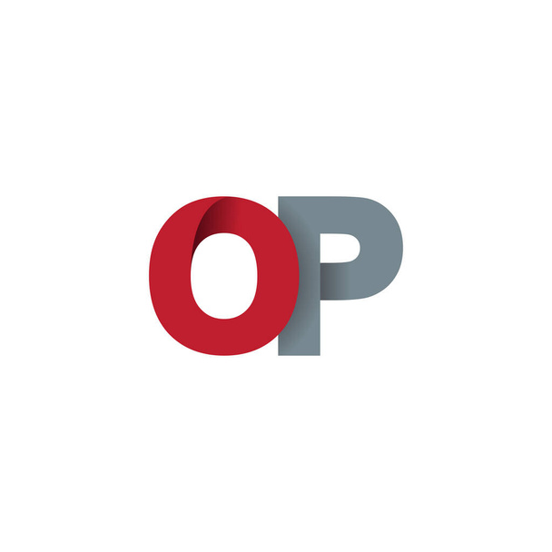 Initial letters OP, overlapping fold logo, red gray, vector template elements for creative industry - Vektor, obrázek