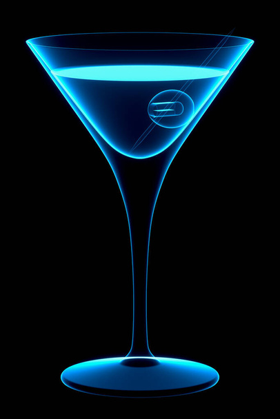 3D Martini Glass Hologram Isolated on Black Background With Clipping Path - Foto, Imagem