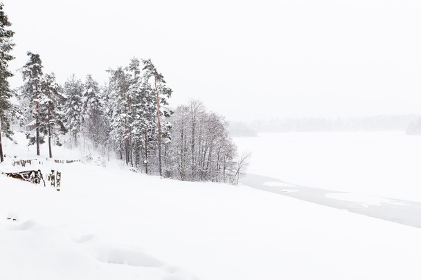 зимнее озеро во льду и снегу
 - Фото, изображение