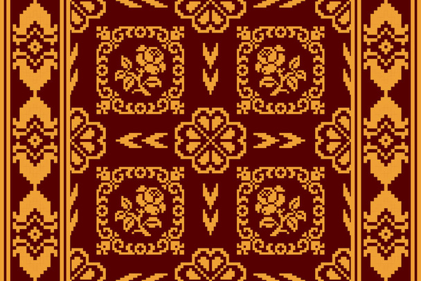 Beautiful floral cross stitch pattern.geometric ethnic oriental pattern traditional background.Aztec style abstract vector illustration.design for texture,fabric,clothing,wrapping,decoration,carpet. - Vector, imagen