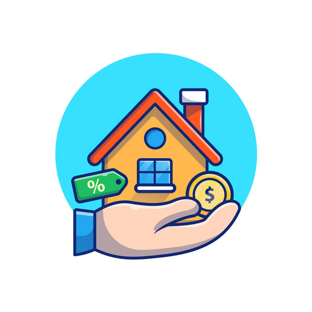 House With Hand And Gold Coin Money Cartoon Vector Icon Illustration. Building Finance Icon Concept Isolated Premium Vector. Flat Cartoon Style - Vettoriali, immagini