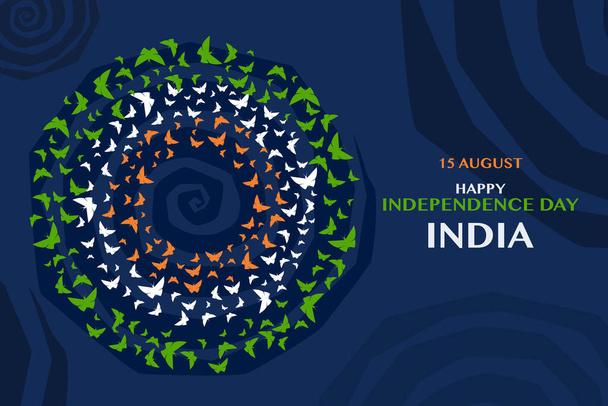 Butterflies in tricolour flying in circles to form Indian flag. An Indian Independence Day concept - Vektor, obrázek