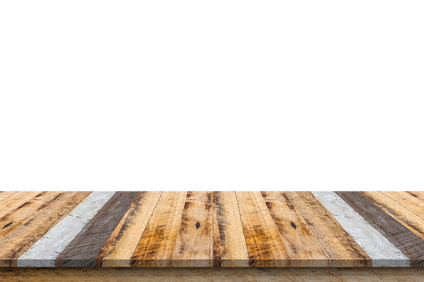 Piano in legno vuoto isolato su sfondo bianco per l'esposizione del prodotto - Foto, immagini