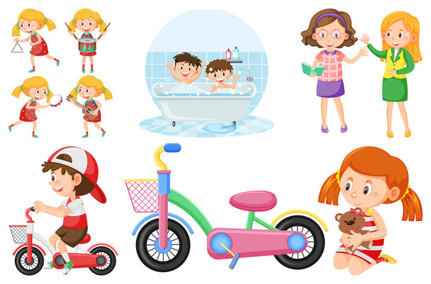 Illustration d'un ensemble d'enfants faisant différentes activités
 - Vecteur, image