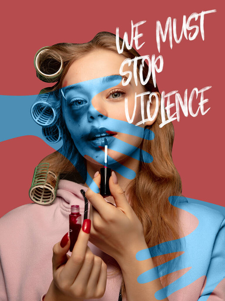 Conceptual contemporary art collage. Concept of human rights, International day for the elimination of Violence Against Women. Female rights in modern world. Diversity - Fotografie, Obrázek