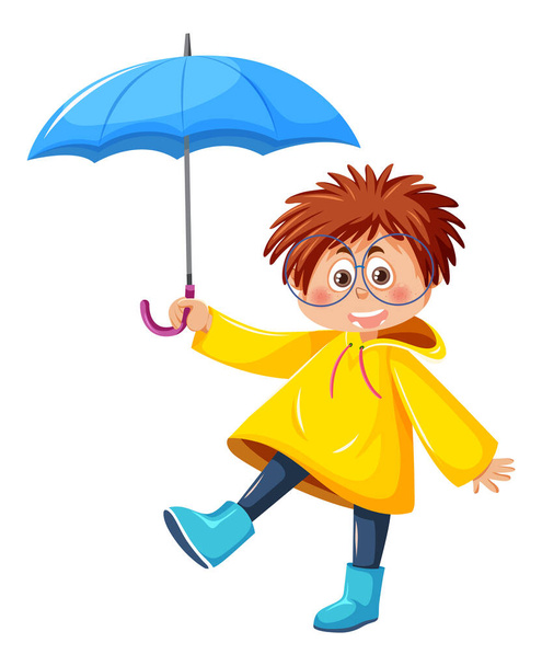Happy boy holding umbrella illustration - Vector, afbeelding