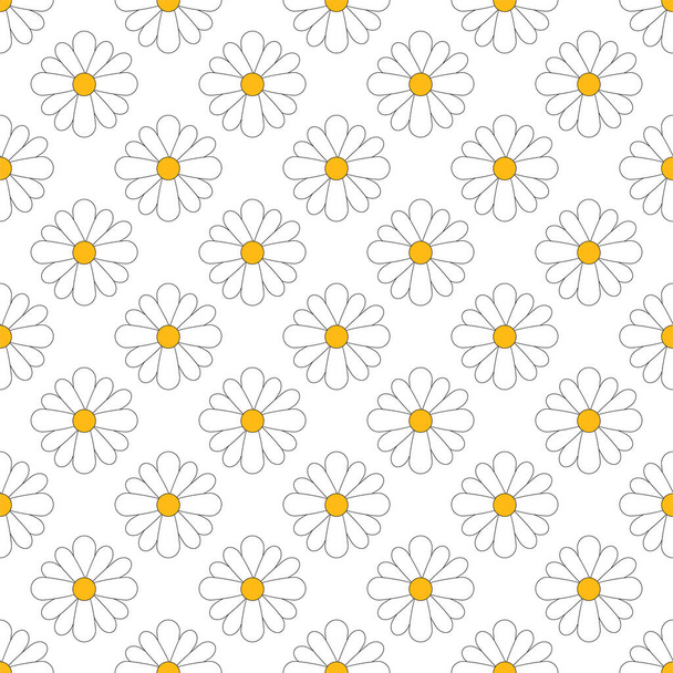 Seamless pattern with camomile, flat blossoms on white background. Vector illustration - Vector, Image
