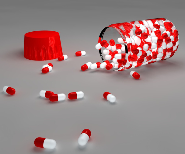 Spilled red and white pills - Fotografie, Obrázek
