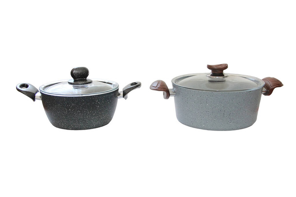 kitchen pot with grey teflon coating and glass lid - Foto, immagini
