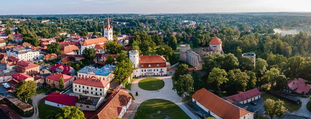 Aerial view of the town of Cesis, located whithin the Gauja National Park in Latvia. - Fotografie, Obrázek