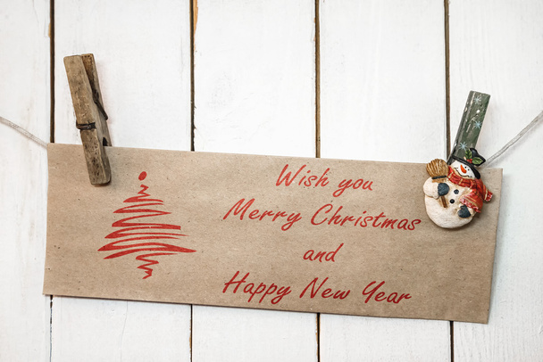 Weihnachten Schneemann Wäscheklammern mit Grußkarte - Foto, Bild