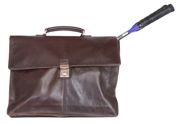 badminton raket ile iş deri evrak çantası - Fotoğraf, Görsel