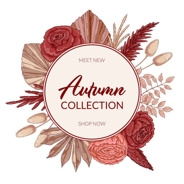 Autumn trendy design. Hand drawn vector illustration. Can be used for banners, social media, flyers, posters. Space for text - Vektör, Görsel