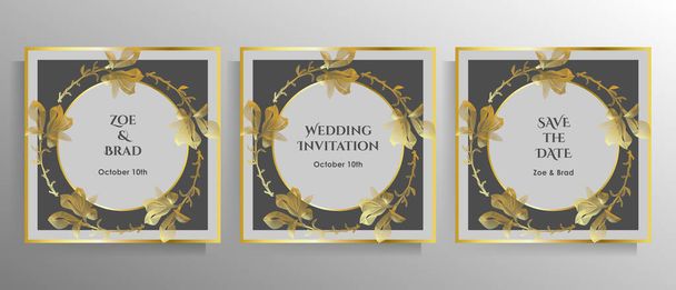 Düğün davetiyesi tasarımı. Kartlar ve posterler için vektör şablonları kümesi. - Vektör, Görsel